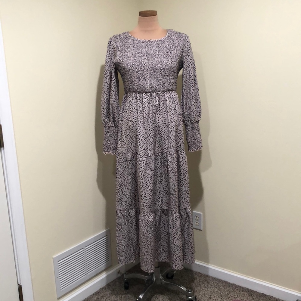 Francesca’s Collection Maxi Dress Size Medium Beige Cheetah Animal Print - Picture 2 of 9